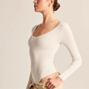 Aerie Cream Ribbed Long Sleeve Bodysuit